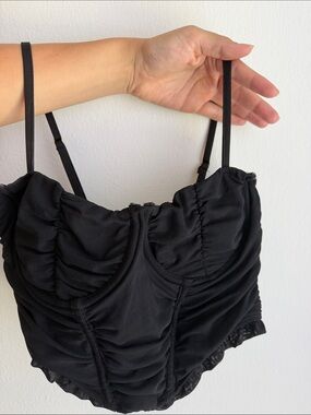 White Fox Boutique Black Ruched Bustier Crop Top